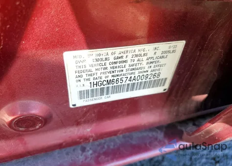 2004 Honda Accord Ex from USA, damaged, VIN 1HGCM66574A009268